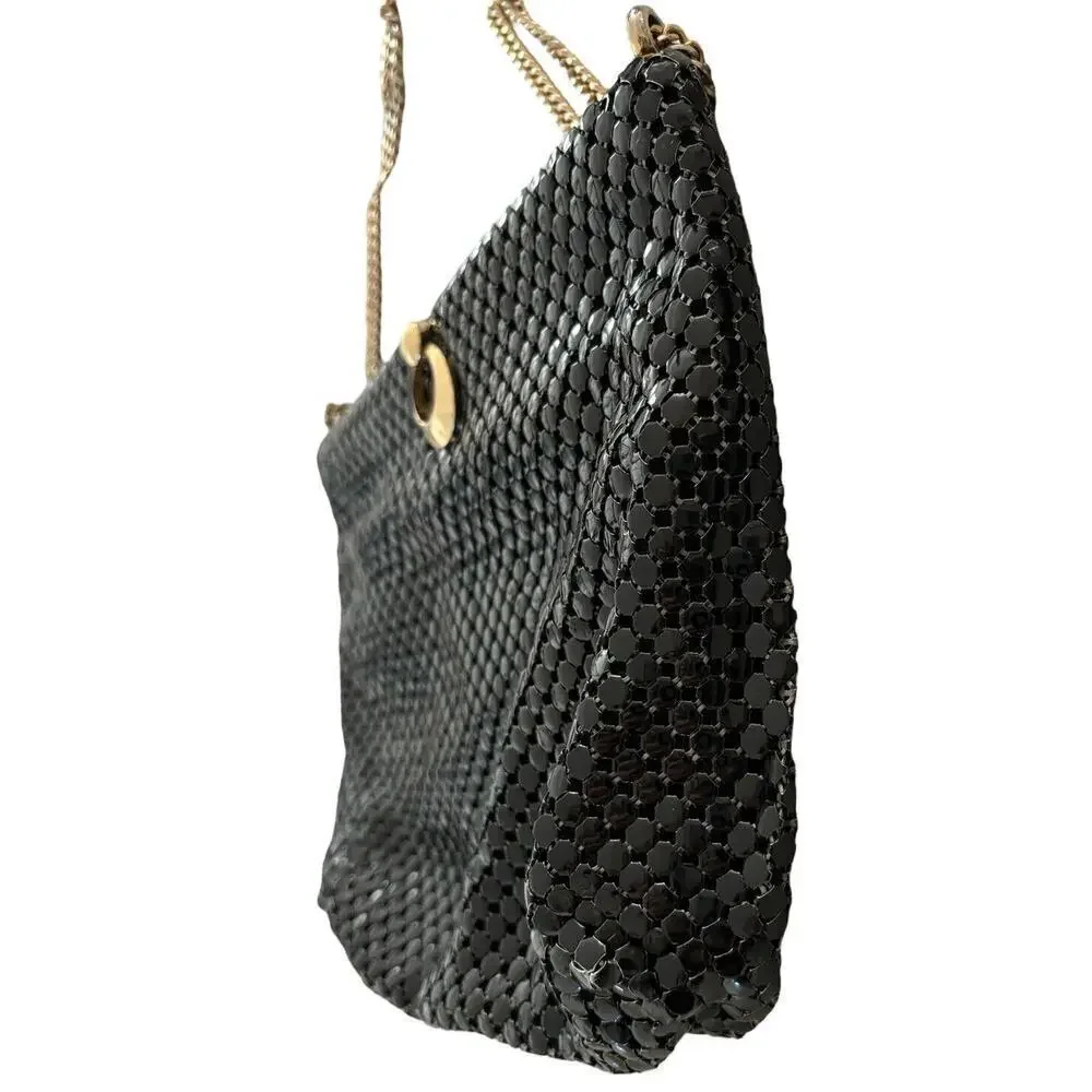 Vintage 1960s Whiting & Davis Black Metal Mesh Evening Crossbody Shoulder Bag